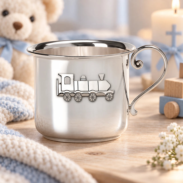 Kinderbecher 925 Silber Lokomotive — Lifestyle-Setting, Geschenk zur Taufe