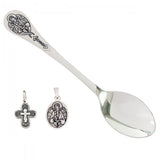Studioaufnahme Tauflöffel mit Niello-Schutzengel, Engel-Medaillon und Kreuzanhänger aus 925 Silber von SevChern