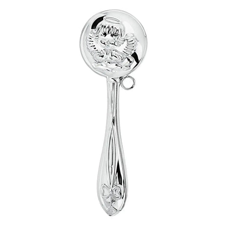 Babyrassel aus 925 Silber mit Engelmotiv und Schleifendetail als Erinnerungsstück zur Taufe