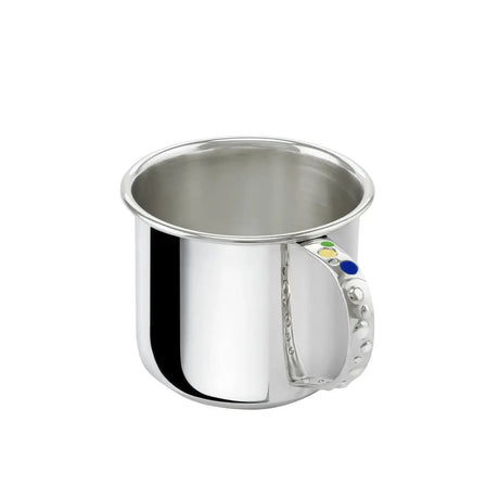 Taufgeschenk mit Engelmotiv: Becher aus 925 Silber mit verziertem Henkel und farbigen Emaille-Punkten