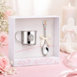 Taufgeschenk Set für Mädchen aus 925 Silber mit Engel-Kinderbecher und Löffel in edler rosa Geschenkbox zur Taufe