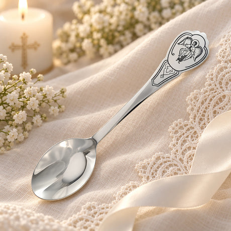 Tauflöffel 925 Silber Engel in Niello — Lifestyle-Setting, Geschenk zur Taufe