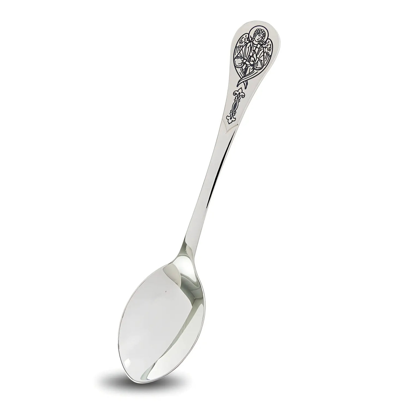 Tauflöffel aus 925 Silber mit Niello-Schutzengel am Stiel