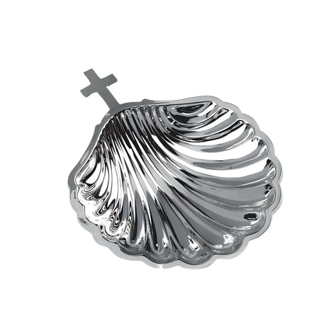 Taufschale mit Kreuz-Dekor 925 Silber, 10,5 × 14 cm, ornamentiert, poliert — gefertigt in Italien für die Taufzeremonie.