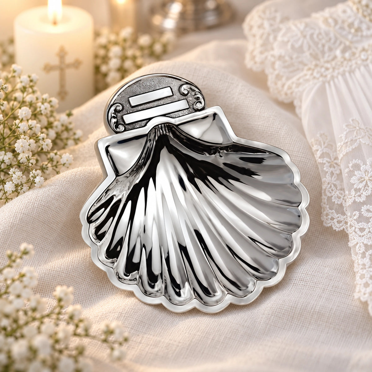 Taufschale 925 Silber Muschelform — Lifestyle-Setting, Geschenk zur Taufe