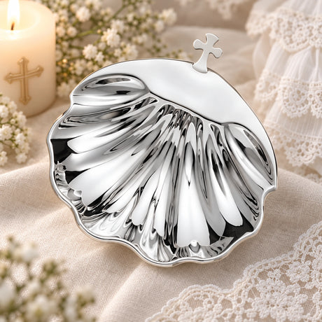 Taufschale 925 Silber Muschelform — Lifestyle-Setting, Geschenk zur Taufe