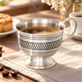 Kaffee- &amp; Teetasse 925 Silber Niello 95 ml — Lifestyle-Setting am Kaffeetisch