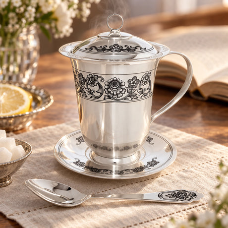 Teeservice 925 Silber Niello — Lifestyle-Setting am Teetisch
