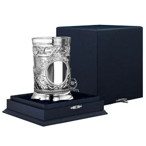 Teeglashalter „Barok“ aus 925 Silber – russischer Podstakannik mit Glas