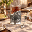 Teeglashalter-Set Auerhahn-Jagd 925 Silber im Etui — Lifestyle-Setting am Teetisch