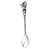 Teelöffel 925 Silber Auerhahn ArgentA — filigraner Zweig-Stiel mit plastischer Auerhahn-Skulptur als Krönung (gefächerter Schwanz, Federdetails), antik patiniert in den Vertiefungen, hochglanzpolierte Laffe