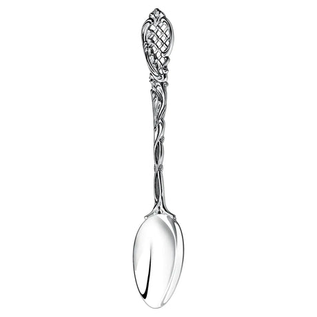 Teelöffel Barokko 925 Silber ArgentA — durchbrochene barocke Stielkrone mit Akanthus-Voluten und Gitterwerk, gewundener Stiel, hochglanzpolierte Laffe, antik patinierte Vertiefungen für plastischen 3D-Effekt