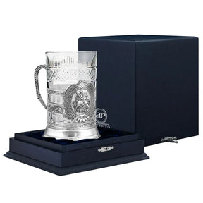 Teeglashalter „St. Georg der Siegreiche“ aus 925 Silber mit Teeglas
