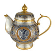 Teekanne 925 Silber vergoldet Souverän — Kanne mit Doppeladler-Wappen, Goldknauf und Niello-Rankendekor, 500 ml