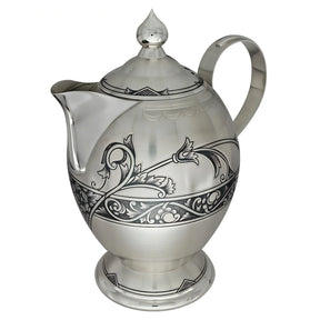 Teekanne 925 Silber Niello Verbena mit dunklem Ranken-Blütenornament auf Standfuß — 700 ml, festliches Teeservice