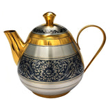 Teekanne 925 Silber vergoldet Niello Botanica mit dunklem Blütenband, Goldhenkel und Goldtülle — 500 ml, Teeservice