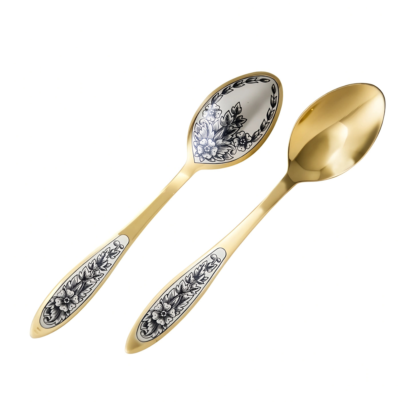 Teaspoon 925 silver gold-plated Niello design