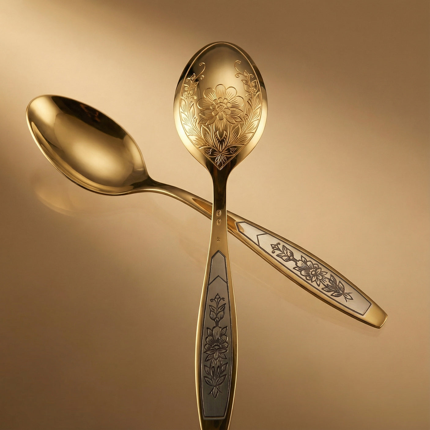 Teelöffel 925 Silber vergoldet Niello | Astra Classic Gold