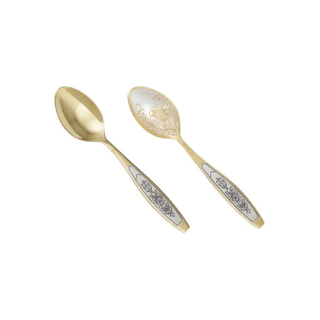 Teelöffel Astra Classic Gold aus 925 Silber vollvergoldet mit Niello-Blumengravur auf Laffe und Griff – Vorder- und Rückseite