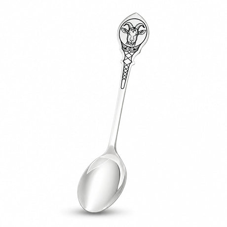 Teelöffel Ziege 925 Silber Niello — Ziegenkopf im Medaillon am Stielende, Rautenmuster am Stiel, Geschenk für Ziege-Jahrgänge