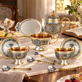 Teeservice 925 Silber vergoldet Niello Souverän — Lifestyle-Setting am Teetisch