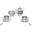 Teeservice 925 Silber Niello Floralis 2 Personen — Teekanne, Zuckerdose, 2 Tassen mit Untertassen, 2 Löffel