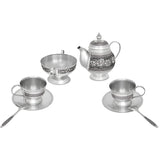 Teeservice 925 Silber Niello Floralis 2 Personen — Teekanne, Zuckerdose, 2 Tassen mit Untertassen, 2 Löffel