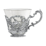 Teetasse 925 Silber Königliche Jagd — Fasan-Hochrelief im Medaillon, Porzellan-Inneres, Akanthus-Henkel, ArgentA