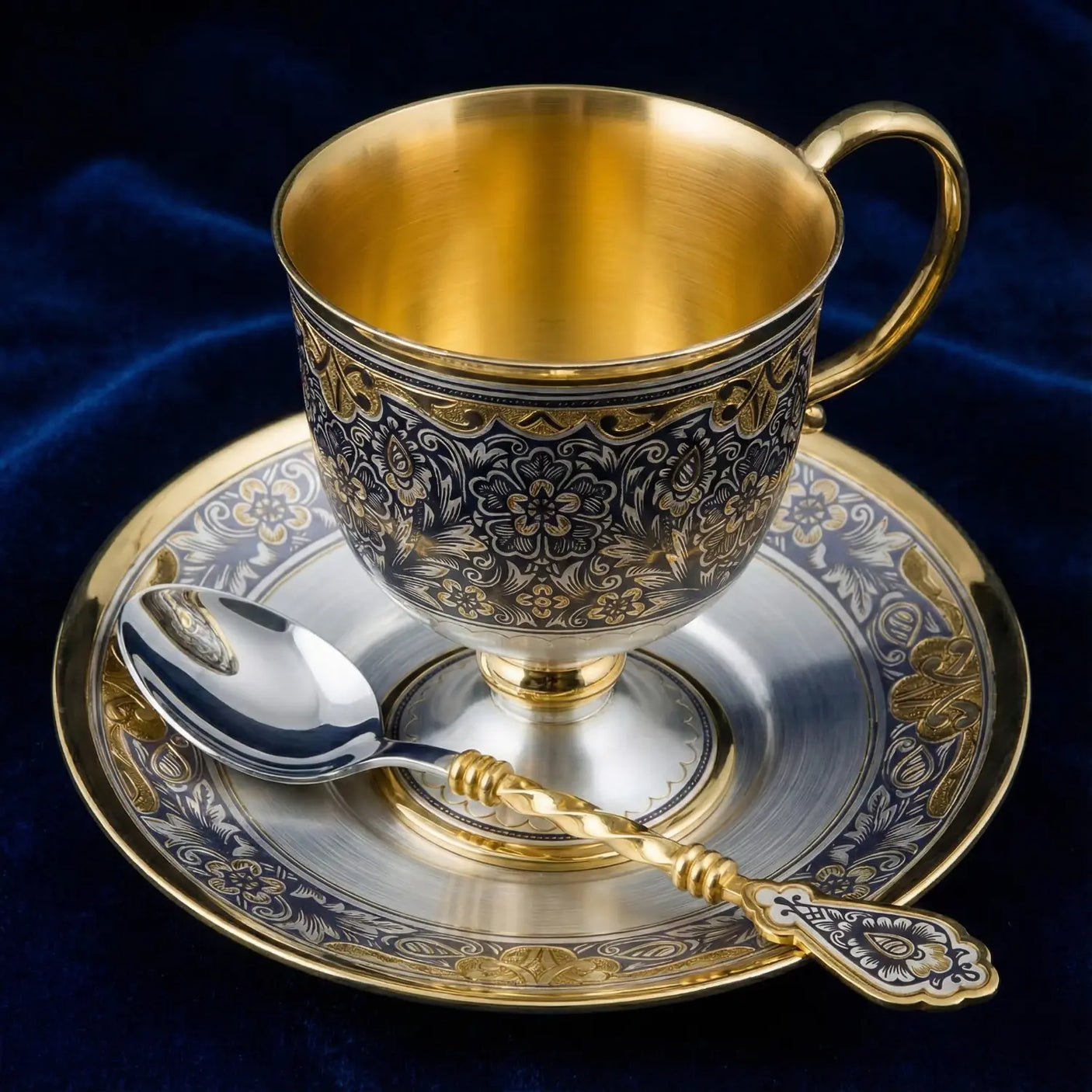 Teeservice 925 Silber – Zaren Fest | Vergoldet & Niello