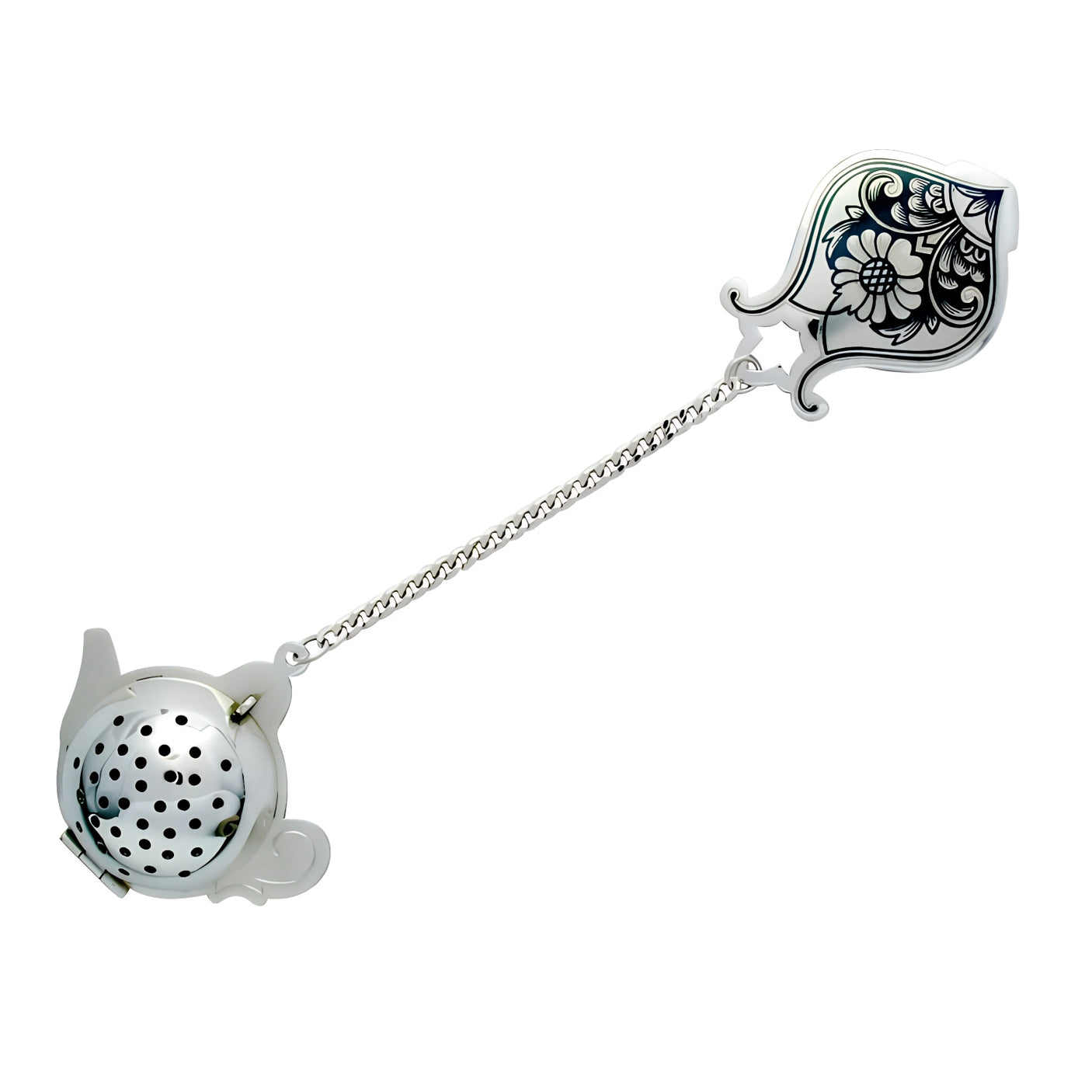 Tea strainer with chain 925 silver "Teapot"