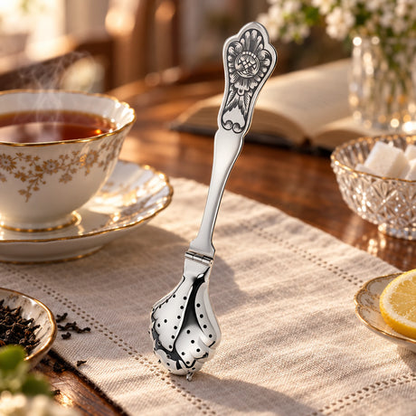 Teesieblöffel „Nielloa Fantasie“ - 925 Silber — Lifestyle-Setting am Teetisch