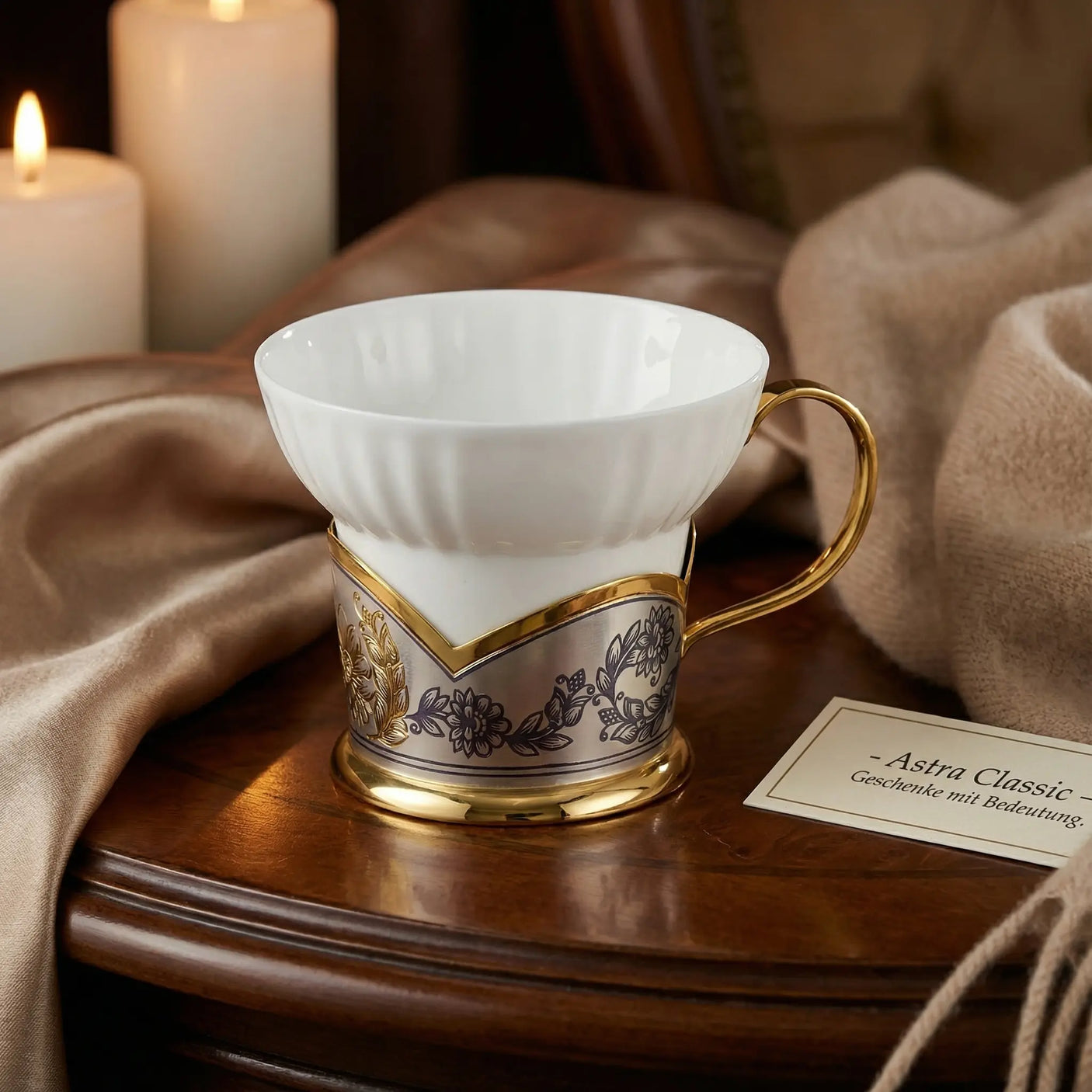 Teetasse Porzellan 925 Silber Niello | Astra Classic Gold | 130ml