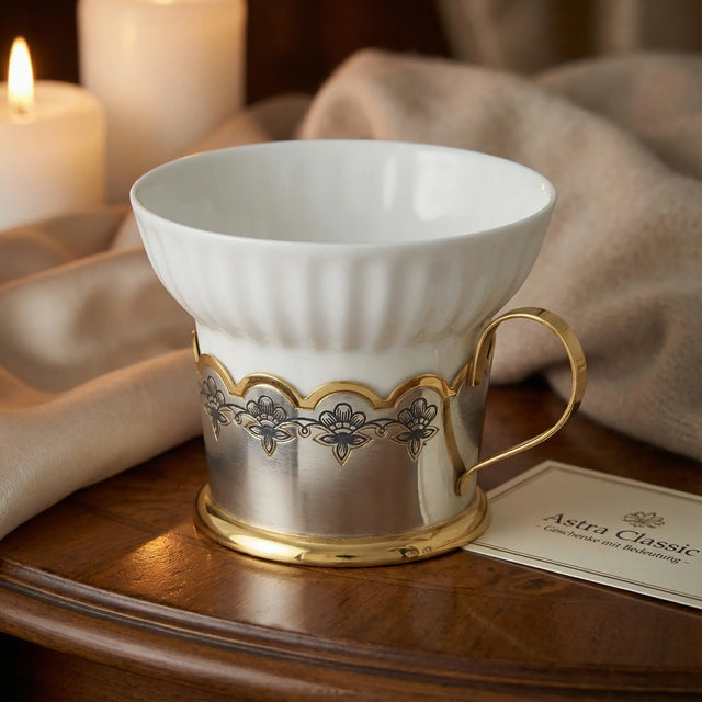 Teetasse Porzellan 925 Silber vergoldet Niello | Astra Classic | 130ml