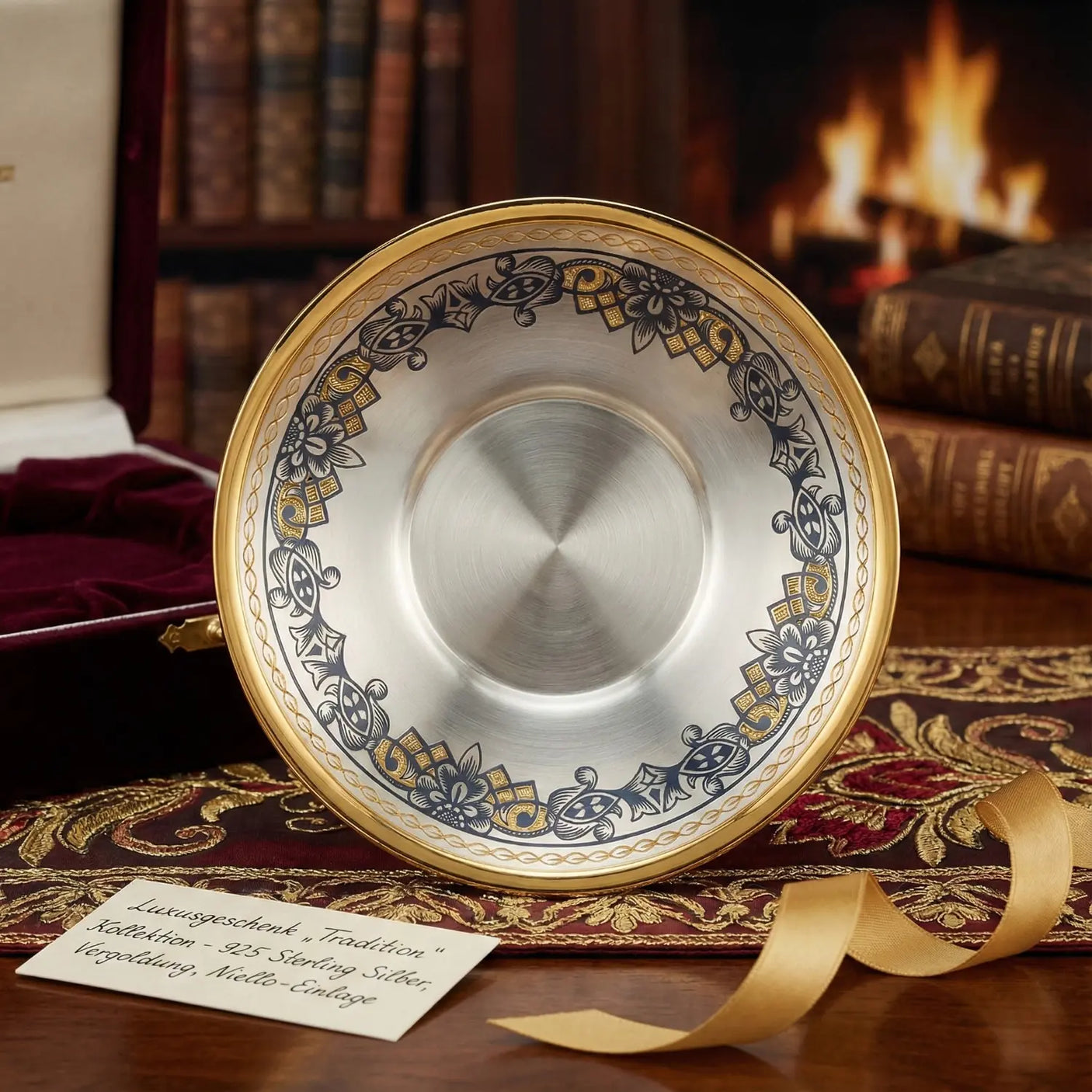Kaffee - & Teeuntertasse „Tradition“ – 925 Silber vergoldet mit Niello Lifestyle