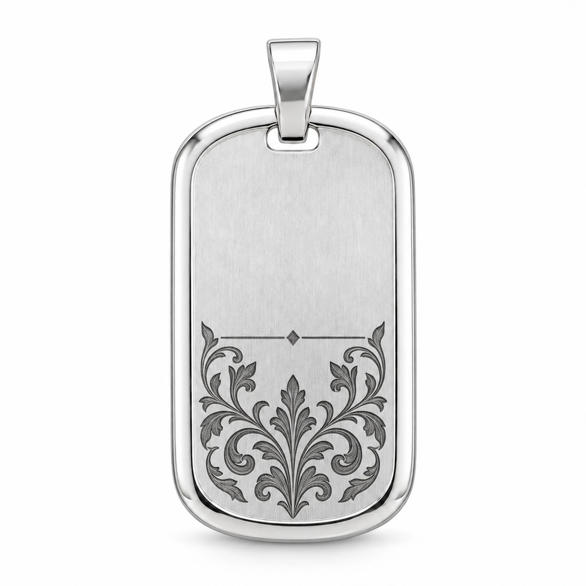 Beispiel: Tessera Silbermarke 925 Silber mit Silberrahmen, Ornament mit dunkel getönter Oxid-Gravur