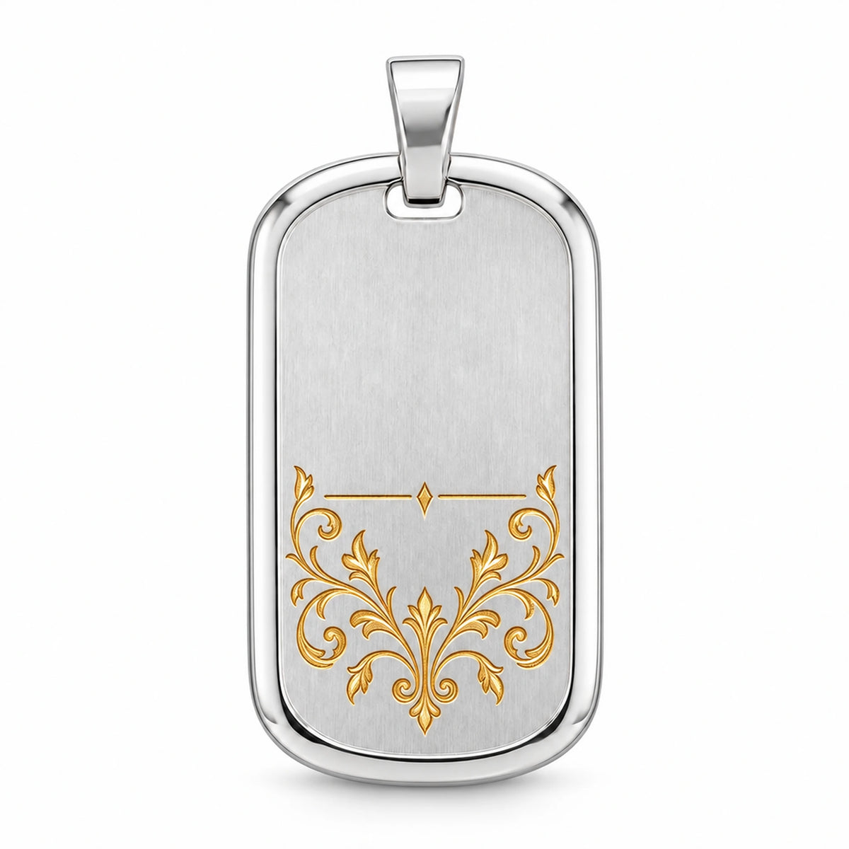 Beispiel: Tessera Silbermarke 925 Silber mit Silberrahmen, Ornament mit vergoldeten Gravurlinien