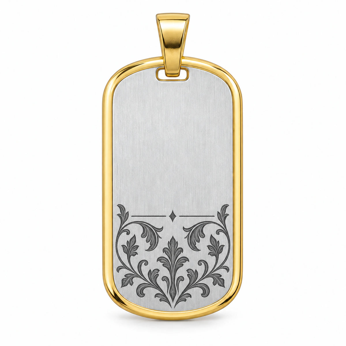 Beispiel: Tessera Silbermarke 925 Silber mit vergoldetem Rahmen, Ornament mit dunkel getönter Oxid-Gravur