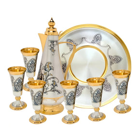 Karaffe Schnapsgläser Set 925 Silber vergoldet Paisley 8-teilig mit Serviertablett
