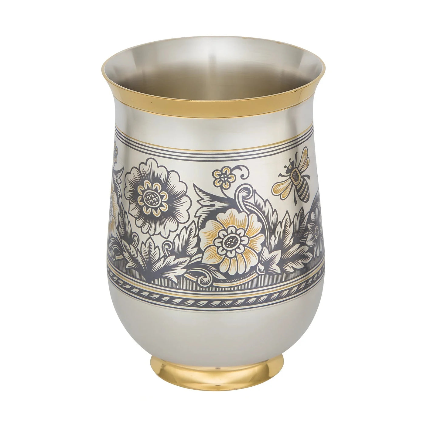 Silberbecher 925 Silber vergoldet Nektar 280 ml — Niello-Bienen-Motiv als Geschenkidee