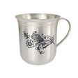 Kindertasse 925 Silber Niello Sommergarten — Silberbecher mit Henkel und dunklem Motiv aus Vogel und Blüten