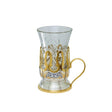 Orientalisches Teeglas aus Kristallglas im Halter aus 925 Silber mit Niello & Goldverzierung.