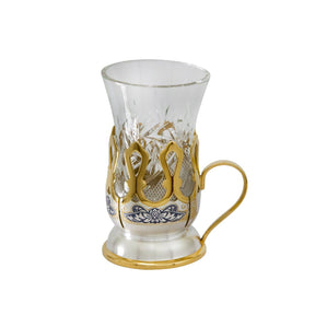 Türkisches Teeglas mit 925 Silberhalter, Kristallglas, Niello-Verzierung und Vergoldung.