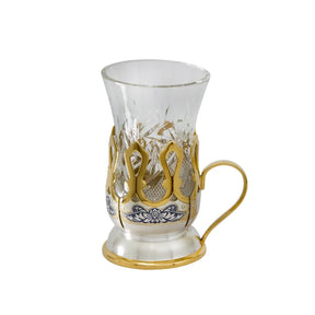Türkisches Teeglas mit 925 Silberhalter, Kristallglas, Niello-Verzierung und Vergoldung.