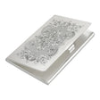 Visitenkartenetui Argento 925 Silber Mstera — gravierte Empire-/Rocaille-Komposition Ton-in-Ton mit zentraler Blütenrosette und guillochiertem Hintergrund, hochglanzpoliert, ohne Vergoldung
