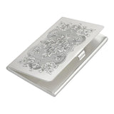 Visitenkartenetui Argento 925 Silber Mstera — gravierte Empire-/Rocaille-Komposition Ton-in-Ton mit zentraler Blütenrosette und guillochiertem Hintergrund, hochglanzpoliert, ohne Vergoldung