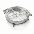 Vorspeisenschale 925 Silber mit Kristallglas — runde Filigran-Schale auf Füßen mit mehrfach unterteiltem Glaseinsatz, Tafel