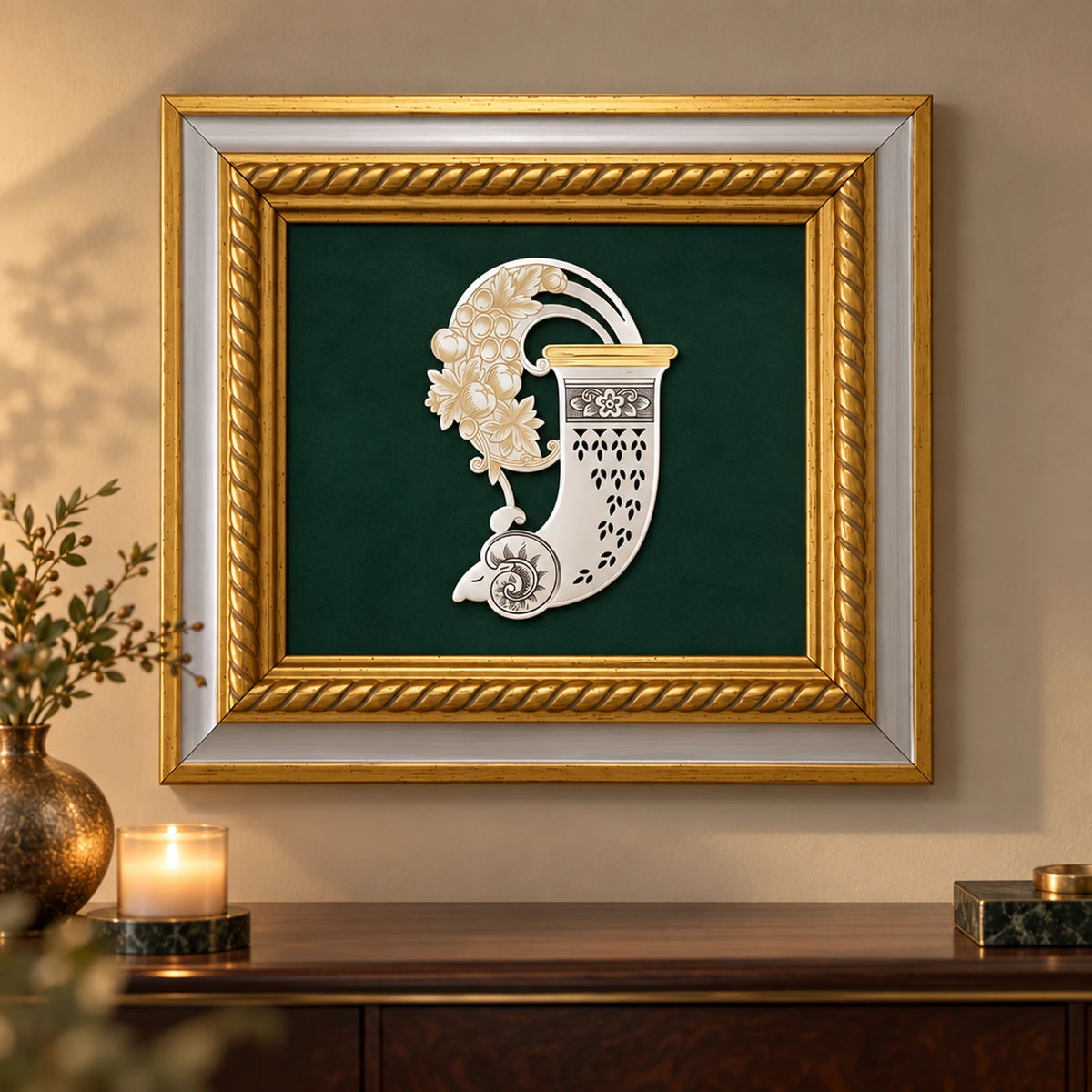 Wandbild Horn des Reichtums — Lifestyle-Setting an der Wohnzimmerwand