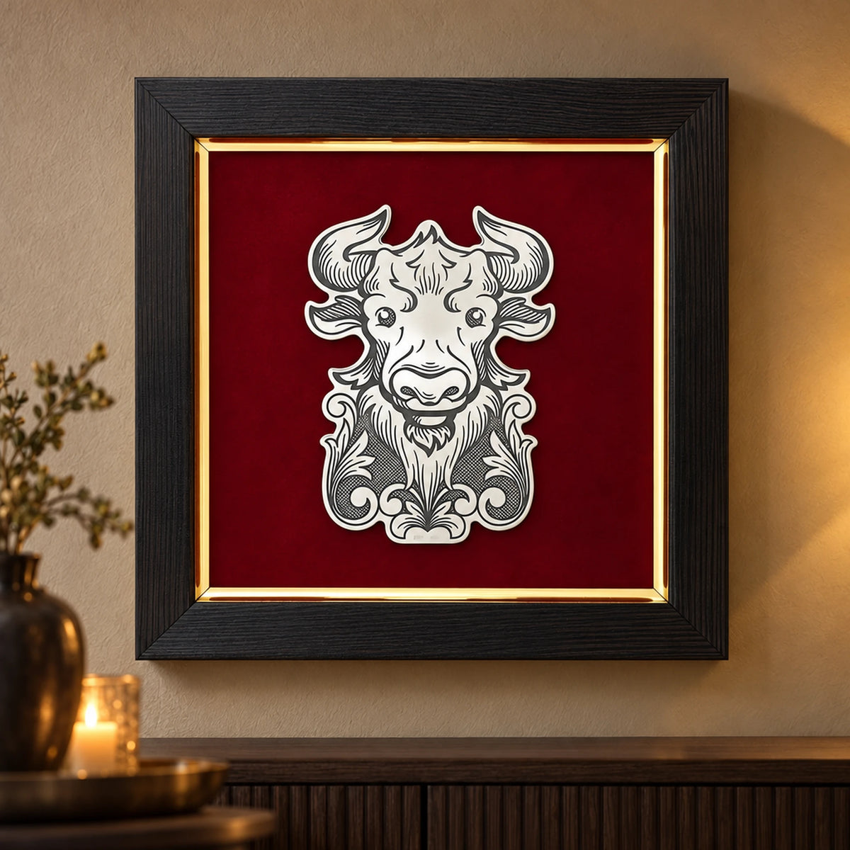 Wandbild Sternzeichen Stier — Lifestyle-Setting an der Wohnzimmerwand
