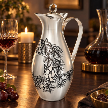 Wasserkaraffe 925 Silber Niello Bacchus 1550 ml — Lifestyle-Setting am Weintisch