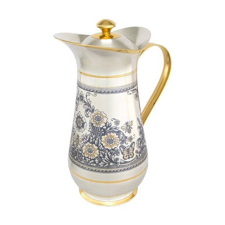 Wasserkaraffe 925 Silber vergoldet Nektar — Niello-Blüten und Bienen als Hochzeitsgeschenk